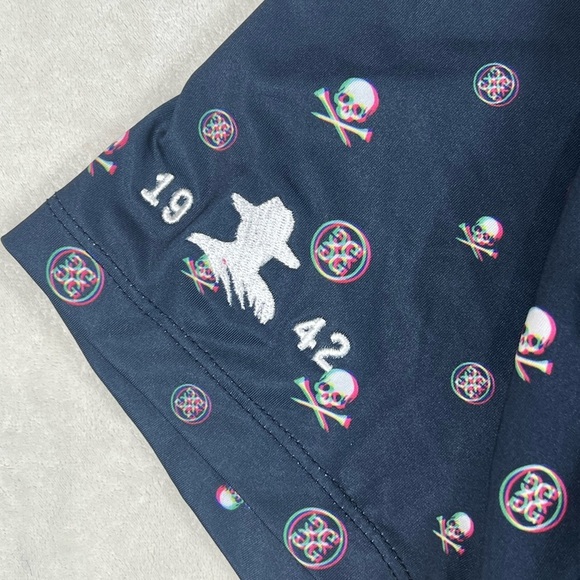 G/FORE XL Blue Polo Skull Logo All Over Print Golf Performance Shirt C10 - Picture 3 of 6